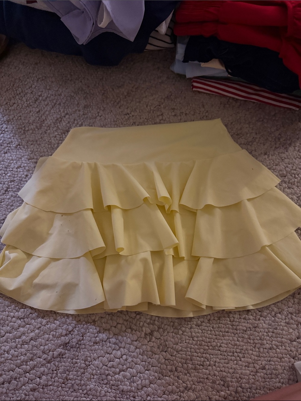 Women's Yellow Tiered Ruffle Mini Skirt